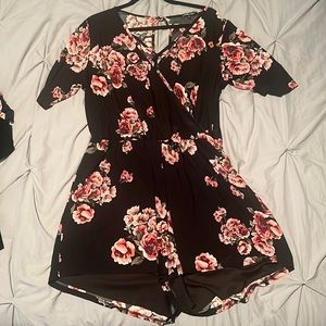 Charlotte Russe Black and Floral Romper